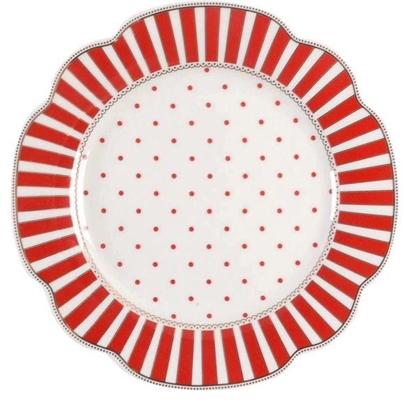 4 Grace Teaware Josephine 9.25” Porcelain Red White Striped Plates New Set 4 - Picture 2 of 5